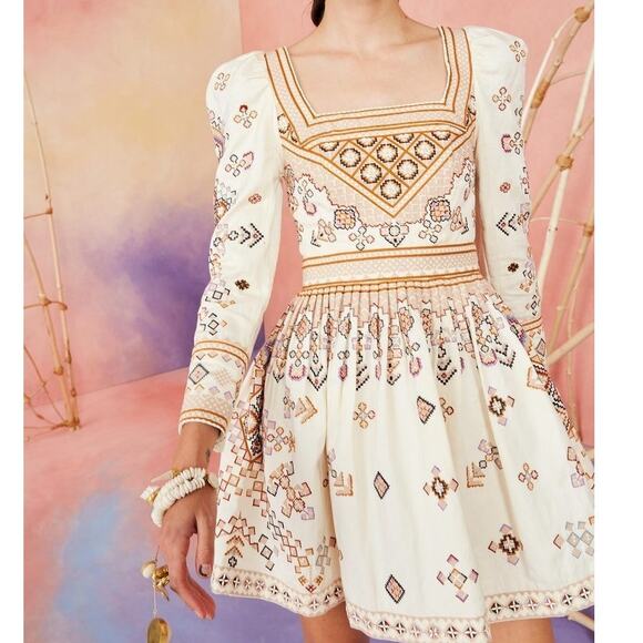 Ulla Johnson Adilah Beaded Embroidered Cotton Linen Mini Dress Ochre size 0 - Picture 16 of 16